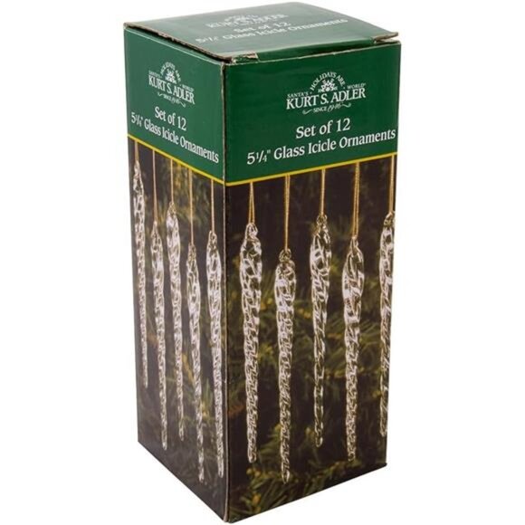 5-1/4-Inch Glass Icicle Ornament 12-Piece Box Set - Picture 5 of 5